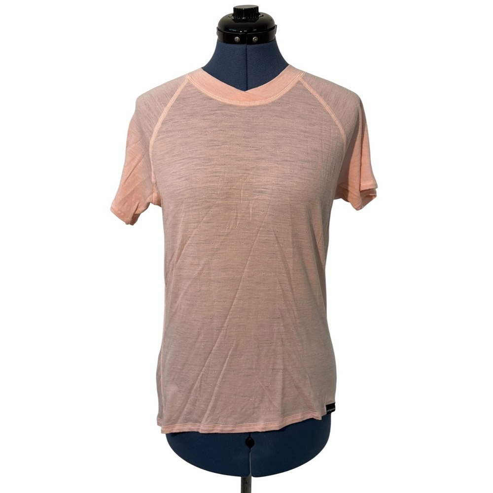 Patagonia Womens Performance Baselayer 100% Merino Wool Short Sleeve T Pink  L